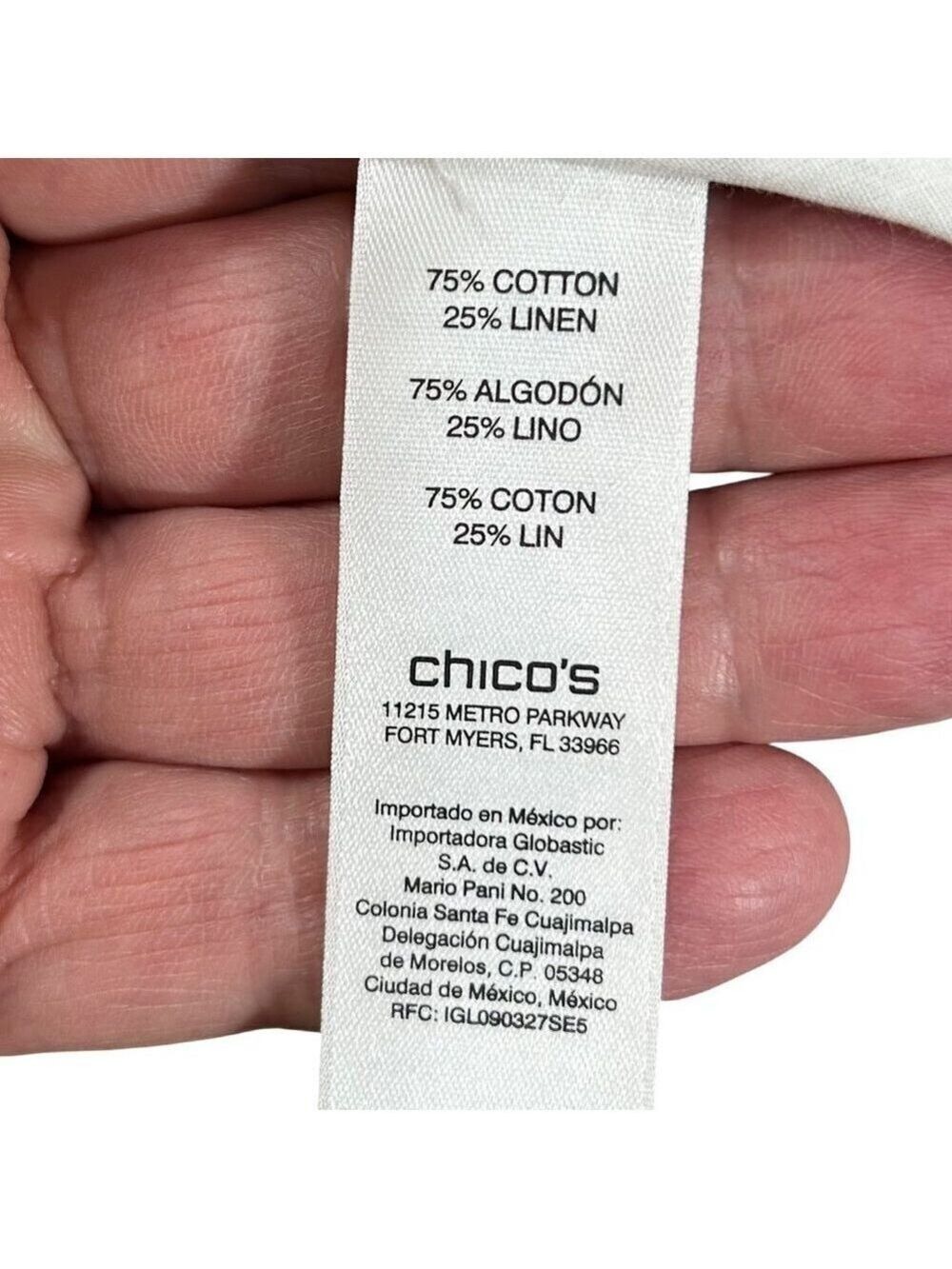 Chico's Beige White Jacquard Jacket Topper Cotton Linen Size 0 - Picture 11 of 12